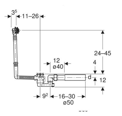 Слив-перелив для ванны Geberit с поворотным механизмом, d52, длина 26 см, с декоративным комплектом и соединительным коленом, глянцевий хром