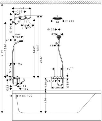 Душова система Hansgrohe Crometta S 240мм Showerpipe з термостатом і виливом 27320000