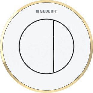 Механізм дистанційного змиву Geberit типу 10, пневматичний, Round, для подвійного змиву, для змивного бачка прихованого монтажу Sigma 8 см, клавіша прихованого монтажу: Кільце й кнопки: білий, Декоративне кільце: позолота