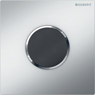 Система електронного керування змиванням пісуара Geberit, живлення від батарей, захисна панель типу 10, Round: Панель: матовий хром, фарбований, легко чиститься, Декоративне кільце: глянцевый хром