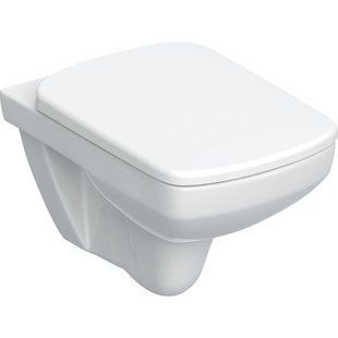 Комплект підвісного унітаза Geberit Selnova Square лійкоподібного, Rimfree, із сидінням із кришкою: T=53см, Функція плавного опускання=Так, Швидкорознімні кріпильні шарніри=Ні, Кріплення=Зверху, білий