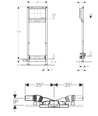 Душовий елемент Geberit Duofix з майданчиком для монтажу змішувача, висота 130 см, випуск 40 мм, низька висота конструкції 111.581.00.1, ГРН