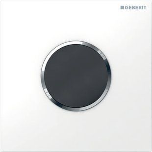 Система електронного керування змиванням пісуара Geberit, живлення від батарей, захисна панель типу 10, Round: Панель: білий, Декоративне кільце: глянцевый хром