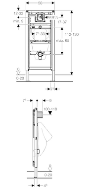 Универсальный монтажный элемент для писсуара Geberit Duofix, высота 112-130 см 111.616.00.1, ГРН