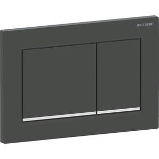 Змивна клавіша Geberit Omega20 (ex Omega30) для подвійного змиву, Square: Панель й кнопки: черный матовый, фарбований, легко чиститься, Декоративна смуга: глянцевый хром