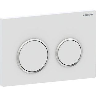 Змивна клавіша Geberit Omega20 для подвійного змиву, Round: Панель й кнопки: білий матовий, фарбований, легко чиститься, Декоративне кільце: глянцевий хром