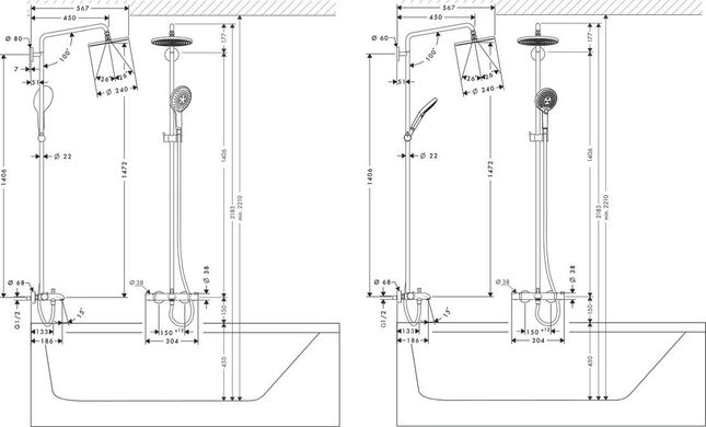 Душова система Hansgrohe Raindance Select S 240 Showerpipe для ванни з термостатом, хром 27117000