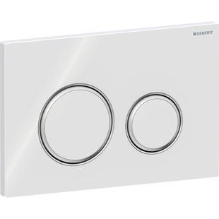 Змивна клавіша Geberit Sigma50 (ex Sigma21) для подвійного змиву, Round, колір металевий хромований: Корпус і декоративні кільця: хромований, Панель і кнопки: білий