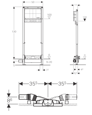Душевой элемент Geberit Duofix с площадкой для монтажа смесителя, высота 130 см, выпуск 50 мм 111.580.00.1, ГРН